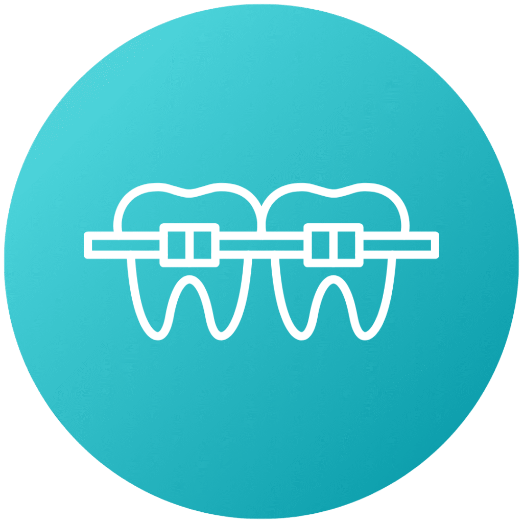 Braces on teeth representing orthodontic treatment and restorative dentistry at Modern Dental of Durham