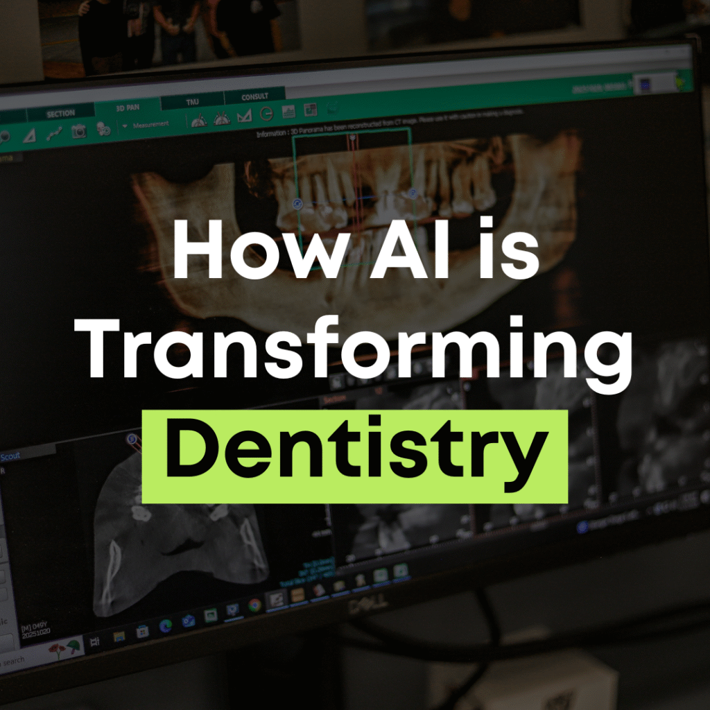 Computer screen displaying the text “How AI is transforming dentistry” used to represent artificial intelligence in dental technology
