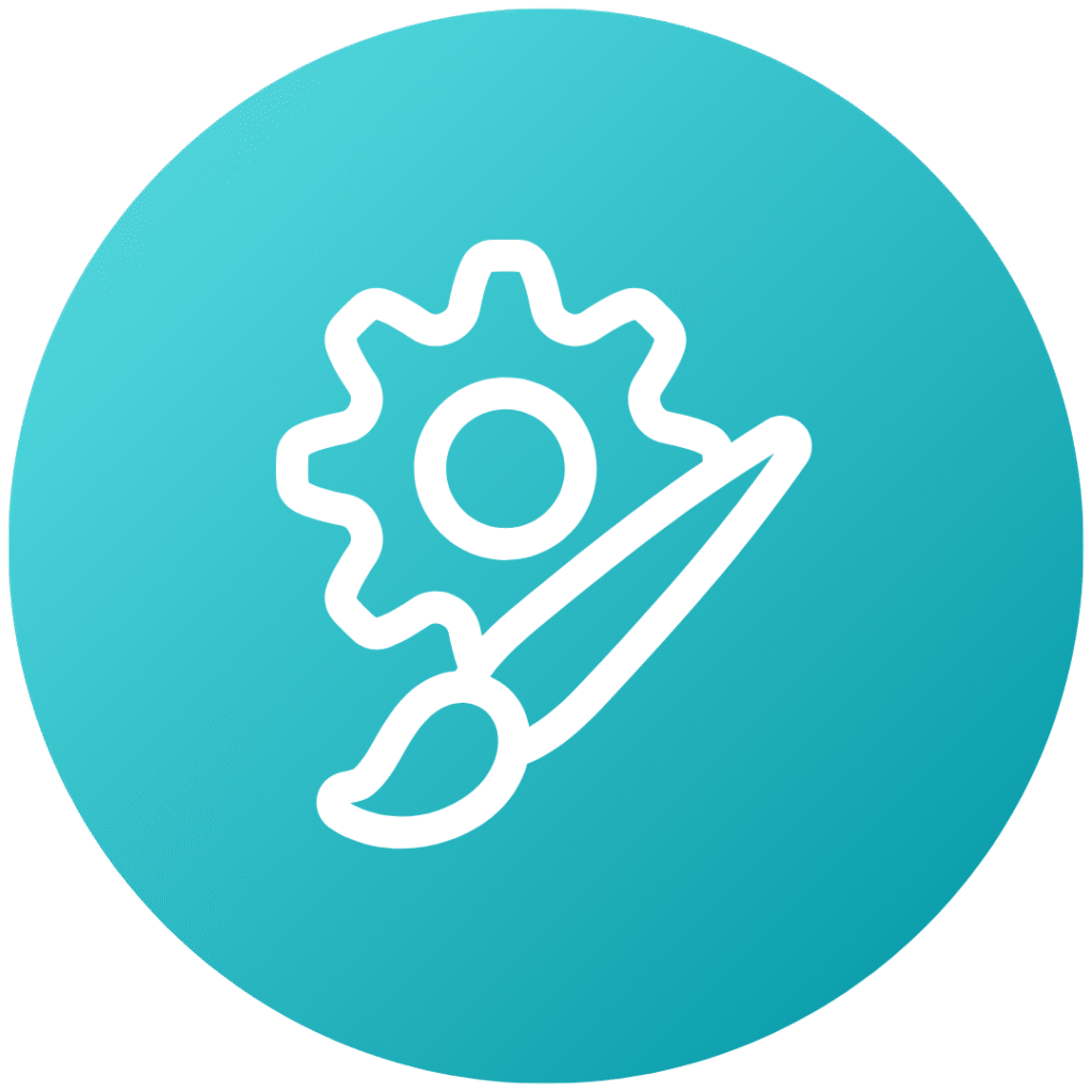 Gear with a paintbrush symbolizing customization