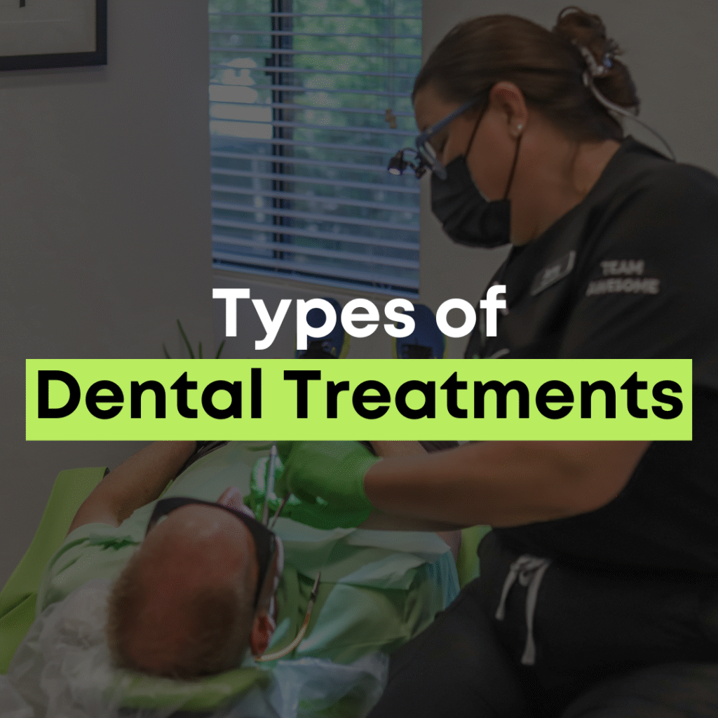Dental hygienist working with a patient representing different types of dental treatments and procedures