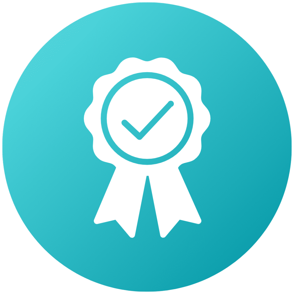 Check mark on a ribbon symbolizing high-quality, expertly crafted dental implants at Modern Dental of Durham