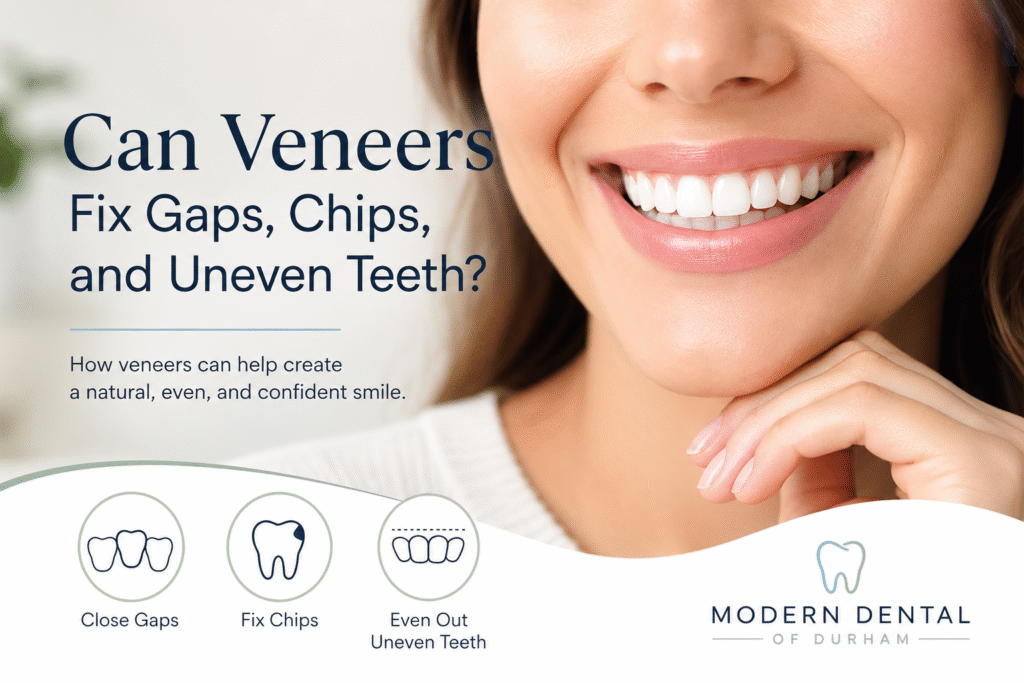 Veneers for gaps, chipped teeth, and uneven teeth in Durham, NC