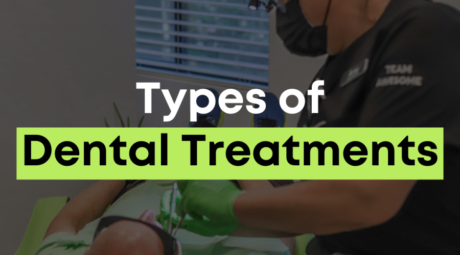 Dental hygienist working with a patient representing different types of dental treatments and procedures